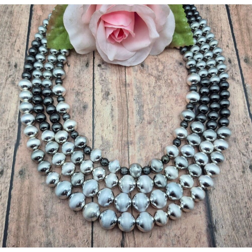 Black Gunmetal Chain & Faux Pearl Beaded Bib Collar Necklace Whimsigoth Cha Cha